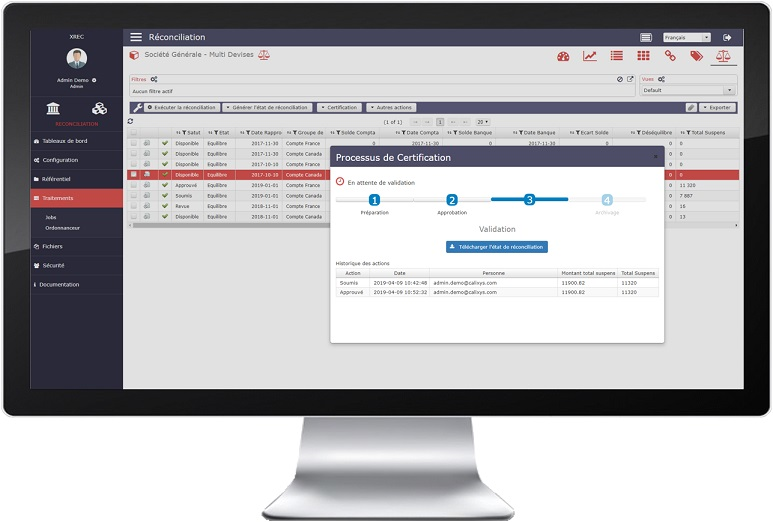 screenshot of XREC Reconciliation